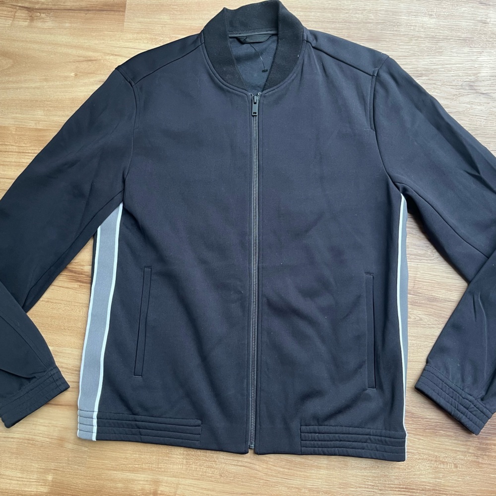 Theory Black Bomber Jacket w/ Gray Stripes